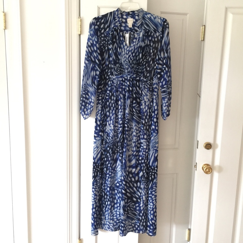 Chico’s Mosaic Blue Maxi Sheer Dress NWT